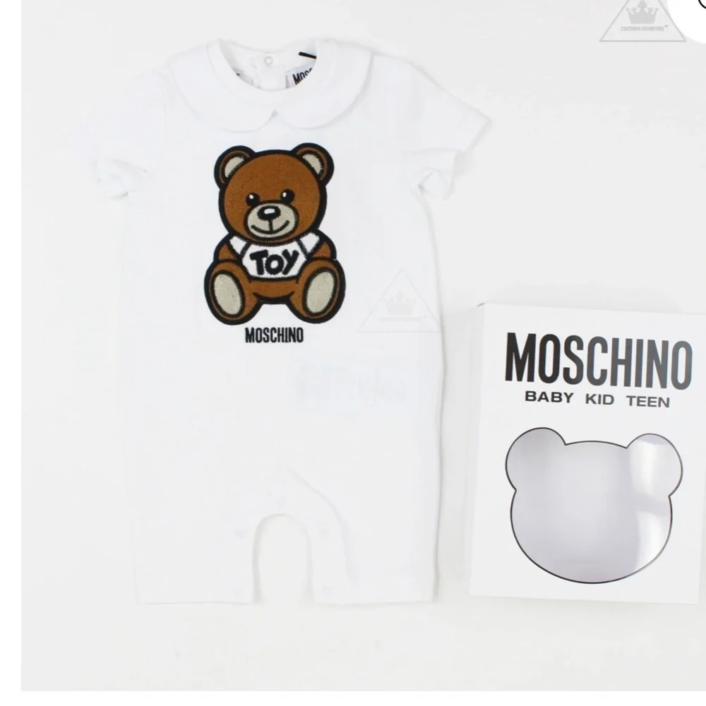 Moschino White Baby Romper with Teddy Bear Print